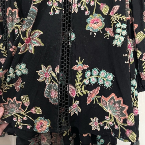 Free People Just The Two of Us Floral Long Sleeve Flowy Boho Tunic Blouse R7 - Picture 5 of 7